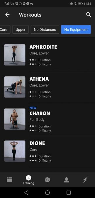 Danh sách bài tập trong Freeletics Bodyweight
