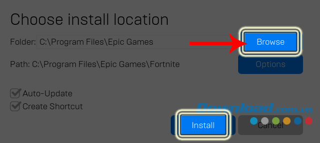 Nhấp vào Install để cài đặt Fortnite