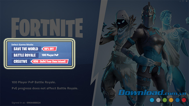 Chọn chế độ chơi Fortnite