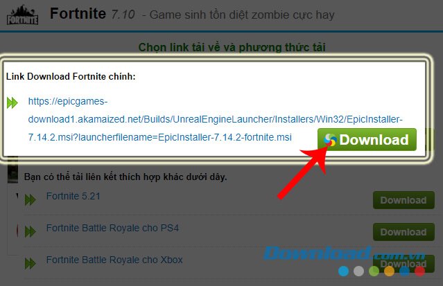 Nhấn vào link Download Fortnite