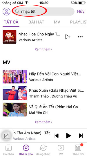 Tìm kiếm nhạc tết trên Zing MP3