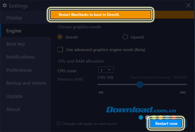 Khởi động lại BlueStacks