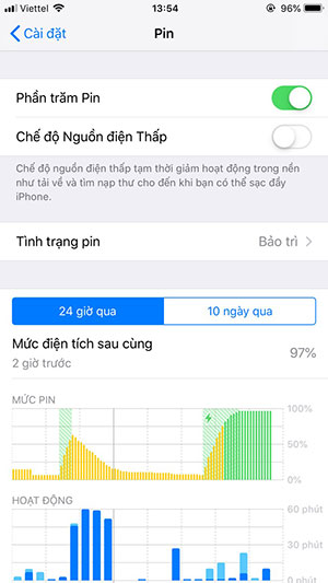 Bật phần trăm pin