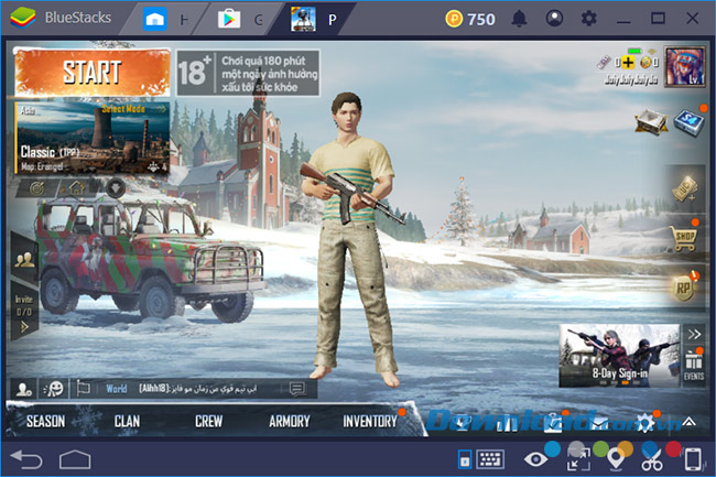 Giao diện chính của game bắn súng sinh tồn PUBG Mobile trên BlueStacks