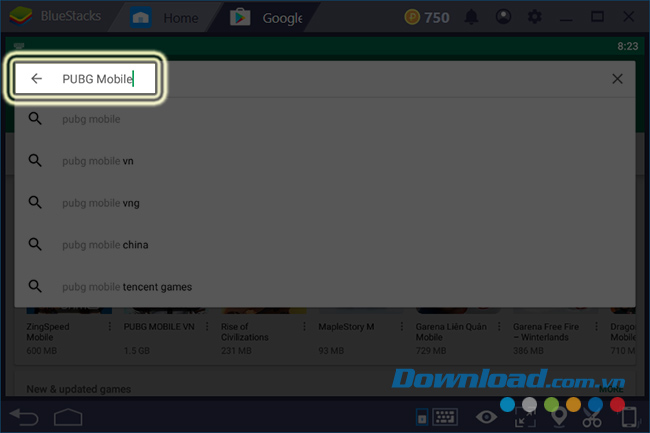 Tìm kiếm game PUBG Mobile trên BlueStacks