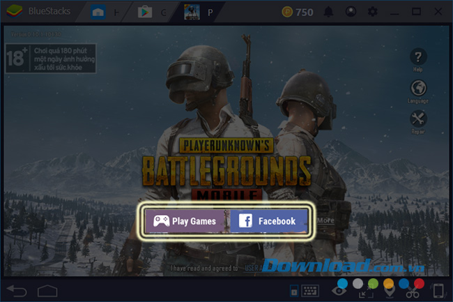 Chọn tài khoản đăng nhập chơi PUBG Mobile trên giả lập