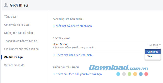Chỉnh sửa tên phụ Facebook