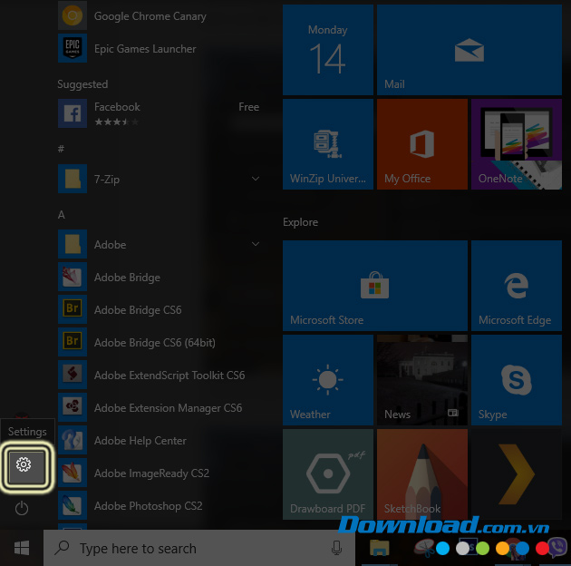 Chọn vào Settings