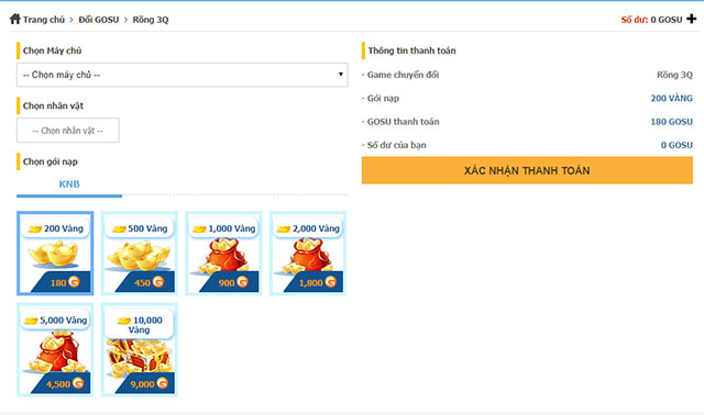 Thanh toán thẻ nạp game Rồng 3Q Mobile