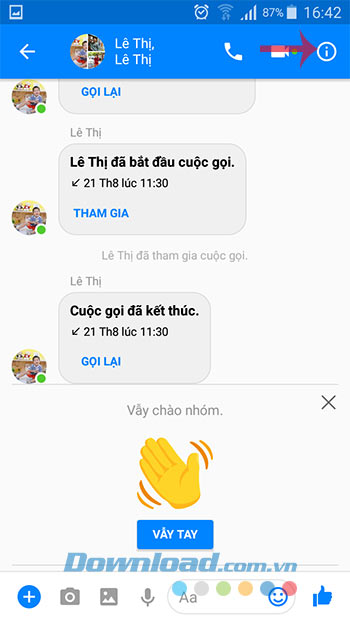 Nhấn biểu tượng chữ i trong nhóm chat Facebook