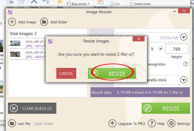 Xác nhận số lượng file ảnh cần nén