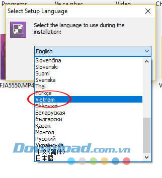 Lựa chọn ngôn ngữ cài đặt