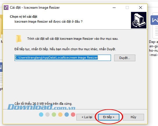Lựa chọn vị trí cài đặt phần mềm nén ảnh