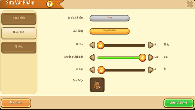 Thay đổi thuộc tính vũ khí