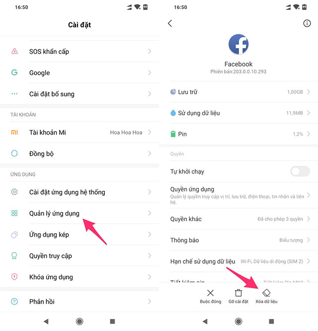 Xóa dữ liệu Facebook