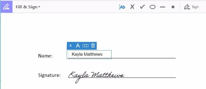 Bảng Fill & Sign trong Adobe Acrobat