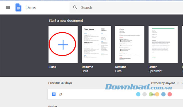 Mở 1 trang soạn thảo mới trên Google Docs