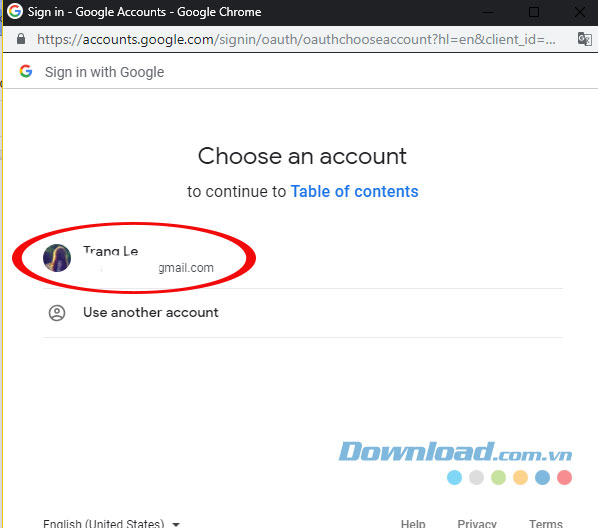 Lựa chọn tài khoản cài đặt tiện ích