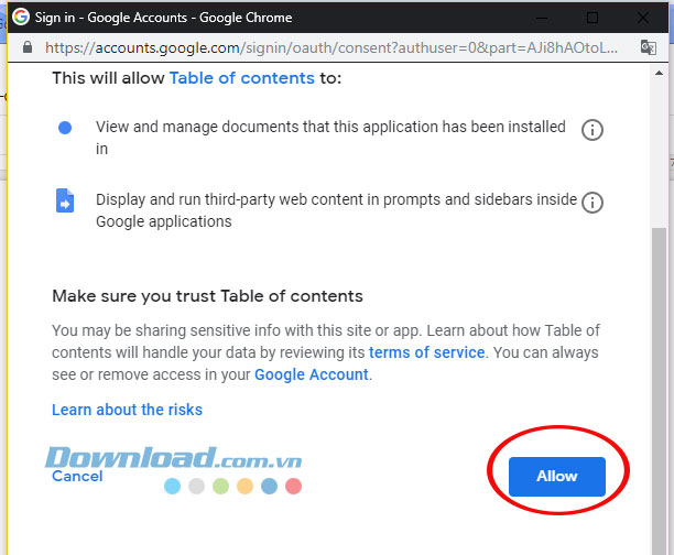 Cho phép cài đặt tiện ích trên Google Docs