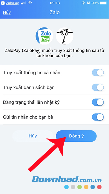 Đồng ý điều kiện của ZaloPay