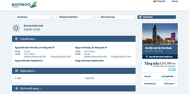 Xem lại hành trình đã đặt
