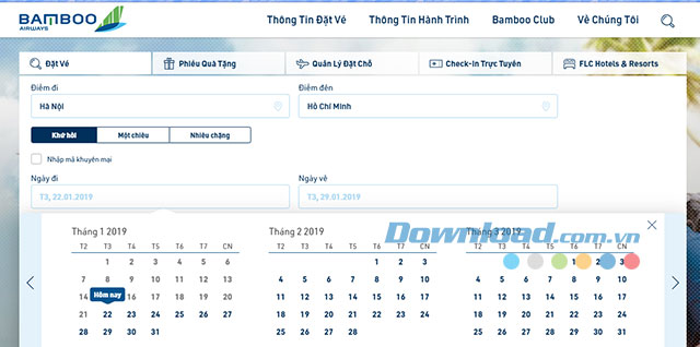 Lựa chọn ngày bay với Bamboo Airway