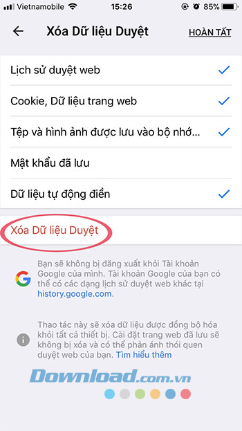 Xóa dữ liệu duyệt web