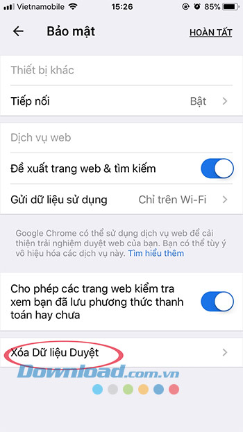 Xóa dữ liệu duyệt web