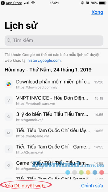 Xóa lịch sử duyệt web