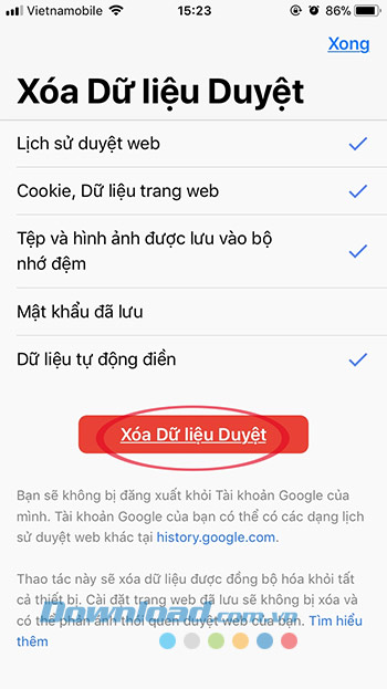 Xóa lịch sử duyệt web