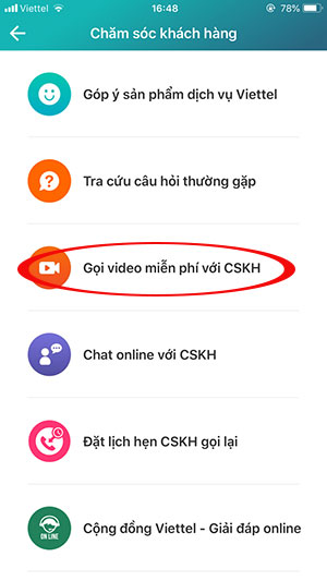 Gọi video cho bộ phận chăm sóc khách hàng