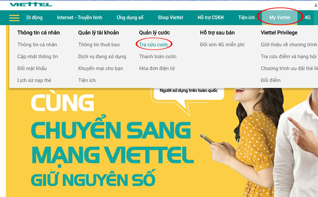 Kiểm tra cước Viettel trả sau tại website: //vietteltelecom.vn/