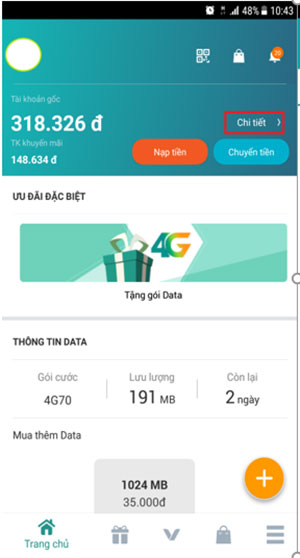 Giao diện chính của My Viettel