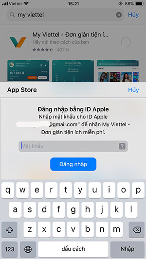 Nhập mật khẩu Apple ID