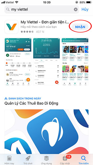 Nhận cài đặt My Viettel