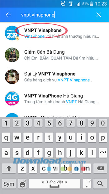 Tìm kiếm Official Account VinaPhone