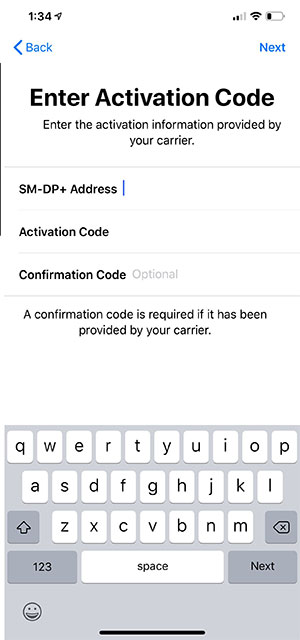 Nhập mã kích hoạt esim