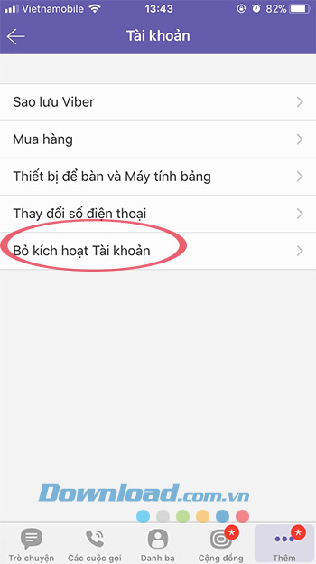 Bỏ kích hoạt tài khoản Viber