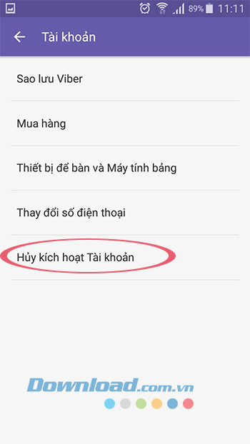Hủy kích hoạt Viber