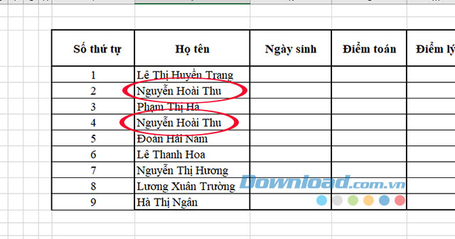 File dữ liệu có nội dung trùng ban đầu