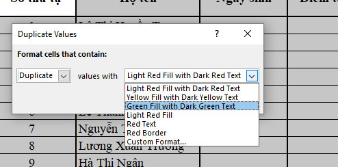 Tô màu nội dung trùng theo lựa chọn