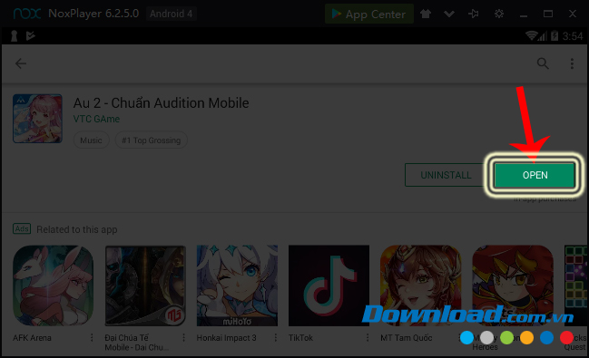 Chạm vào Open để mở game