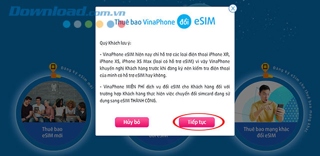 Đăng ký chuyển đổi eSIM của VinaPhone