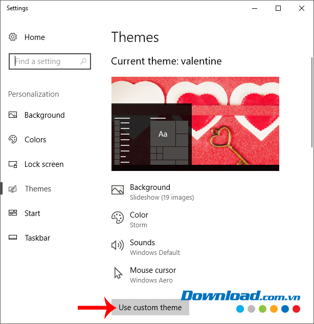 Nhấn vào Use Custom Theme