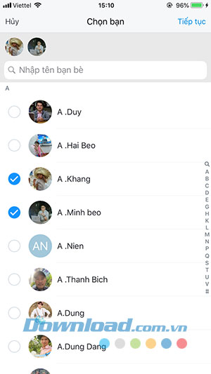 Chọn bạn bè xem nhật ký Zalo