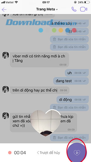 Nhấn giữ để gửi tin nhắn