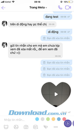 Tin nhắn sau khi gửi