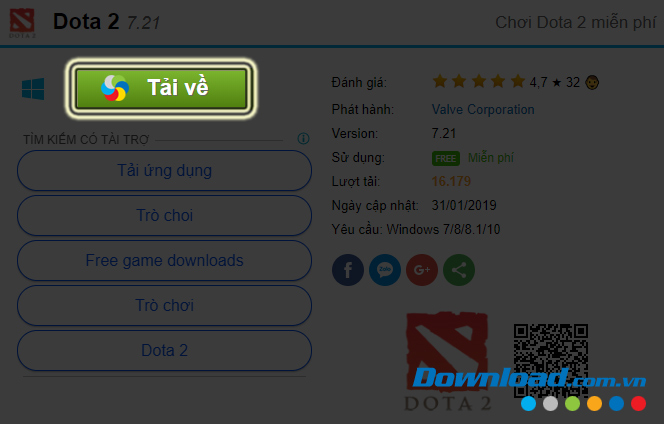 Chọn vào Tải về