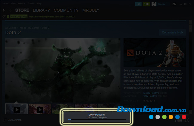 Quá trình tải Dota 2  