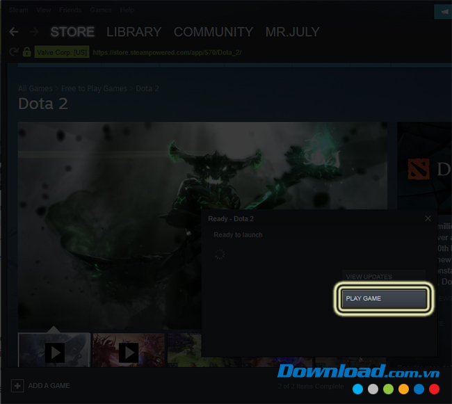 Cài đặt game Dota trên PC 